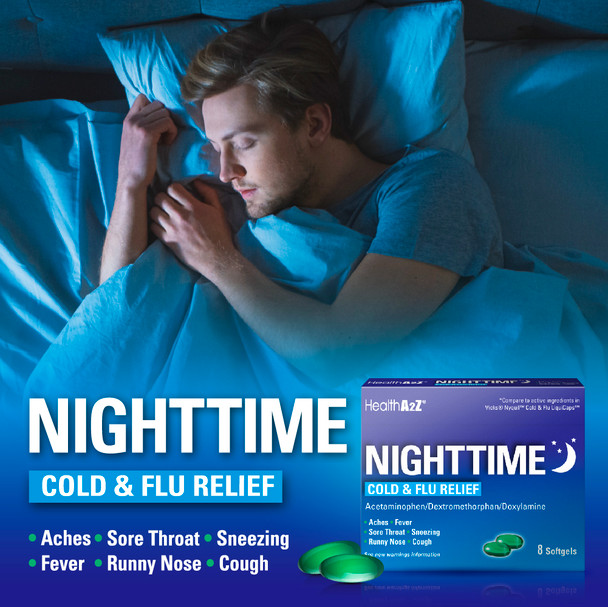HealthA2Z Nighttime Cold-Flu Relief, 24*8 Softgels (192 Softgels Total)