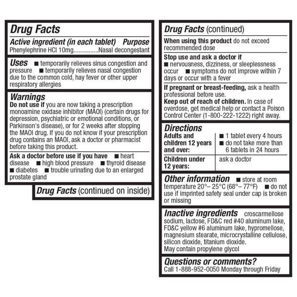 HealthA2Z Decongestant PE, Phenylephrine 10 mg, 24*24 Tablets (576 Tablets Total)