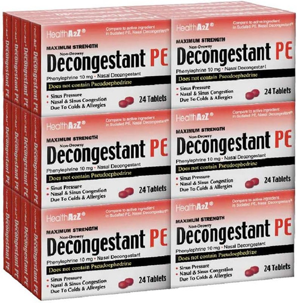HealthA2Z Decongestant PE, Phenylephrine 10 mg, 24*24 Tablets (576 Tablets Total)