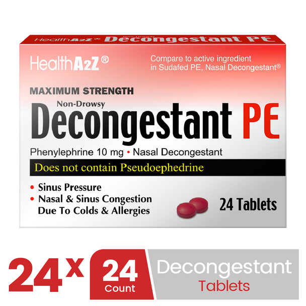 HealthA2Z Decongestant PE, Phenylephrine 10 mg, 24*24 Tablets (576 Tablets Total)