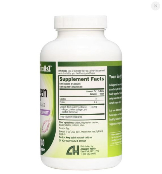 HealthA2Z Multi Collagen pills 1735mg -180 collagen capsules (60 servings) - Types I, II, III, V & X for Healthy Skin, Hair, Nails & Joint Support