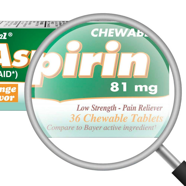 HealthA2Z Aspirin 81mg NSAID, Compare to Bayer Active Ingredients, 36 Chewable Tablets, (1 Pack, 3 Packs & 6 Packs)