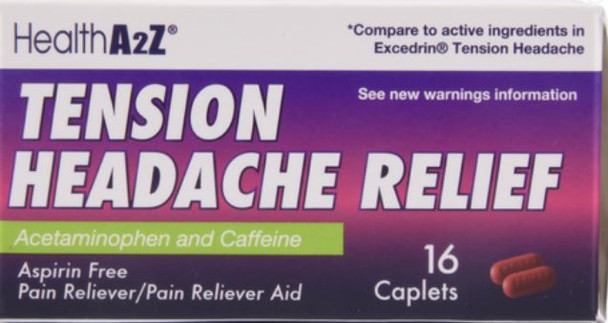 HealthA2Z Tension Headache Relief, 16 Caplets (1 Pack, 3 Packs & 6 Packs)