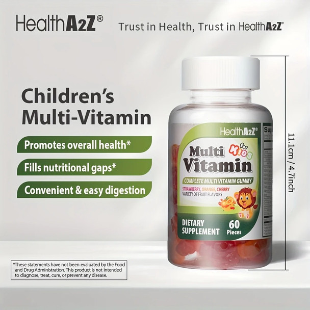 HealthA2Z® Kids Multivitamin Gummies | 60 Pieces | Strawberry, Orange, Cherry & Mixed Fruit Flavors | With 12 Key Nutrients | Supports Immune Health | Tasty & Complete Multivitamin Formula