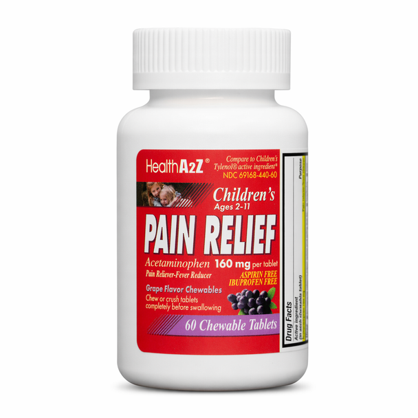HealthA2Z® Children's Chewable Pain Relief | Acetaminophen 160mg | 60 Chewable Tablets | Grape Flavor Chewables | Aspirin & Ibuprofen Free