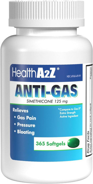HealthA2Z® Gas Relief Simethicone | 125mg | Relieves Gas Fast and Bloating (365 Counts )
