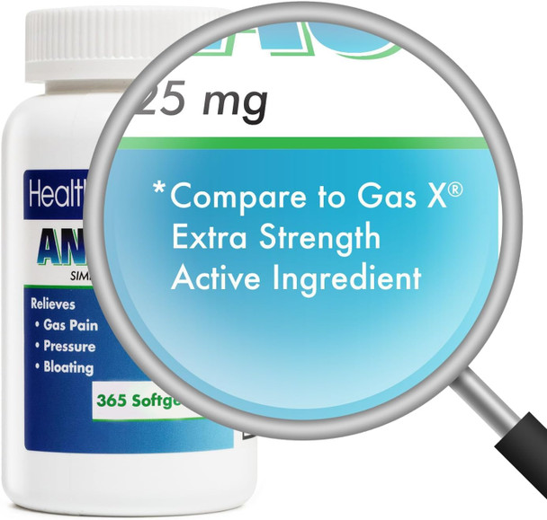 HealthA2Z® Gas Relief Simethicone | 125mg | Relieves Gas Fast and Bloating (365 Counts )