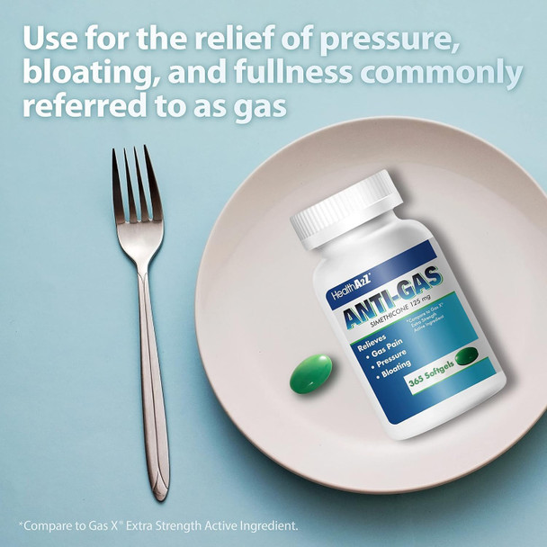 HealthA2Z® Gas Relief Simethicone | 125mg | Relieves Gas Fast and Bloating (365 Counts )
