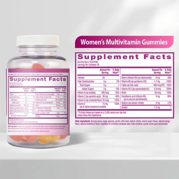 HealthA2Z® Women's Multivitamin Gummies | Peach, Orange & Strawberry Flavored | 60 Pieces | For Daily Health & Wellness | Supports Women's Overall Health