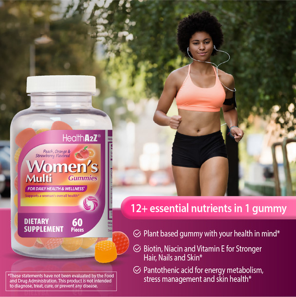 HealthA2Z® Women's Multivitamin Gummies | Peach, Orange & Strawberry Flavored | 60 Pieces | For Daily Health & Wellness | Supports Women's Overall Health