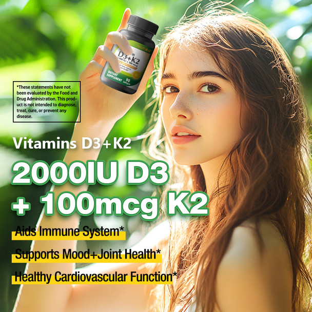 HealthA2Z® Vitamin D3 + K2 | 2000 IU + 100 mcg | 90 Softgels | Bone & Immune Support | Supports Bone, Muscle & Immune Health