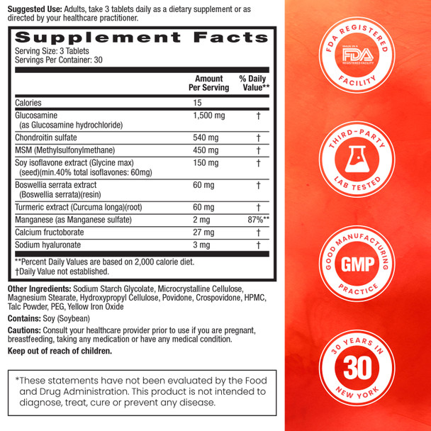 HealthA2Z® 9 in 1 Joint Health for Women | 90 Tablets, 30-Day Supply | Glucosamine, Chondroitin, MSM, Soy Isoflavones & Turmeric |