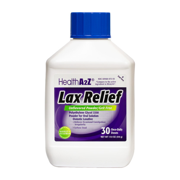 HealthA2Z® Lax Relief | Unflavored Powder/Grit Free | Polyethlene Glycol 3350, 17G | Powder for Oral Solution | Osmotic Laxative | Constipation Relief | Softens Stool