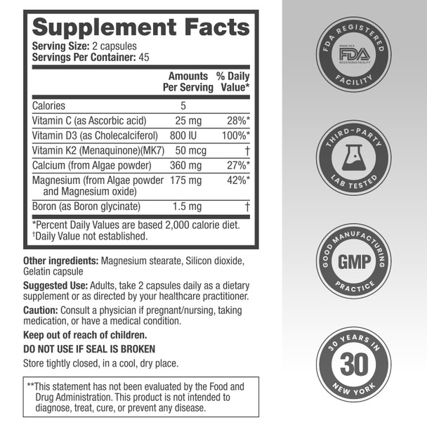 HealthA2Z  Bone Support | Algae Calcium Complex | 90 Capsules