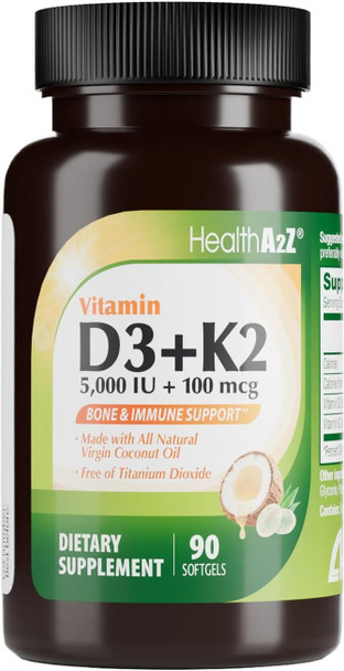 HealthA2Z® Vitamin D3 (5,000 IU) + K2 (MK-7) Made with Virgin
