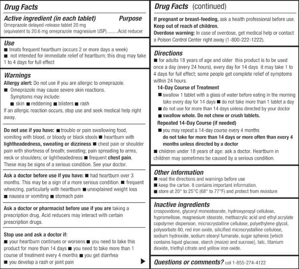 HealthA2Z® Acid Reducer | Omeprazole 20mg | 14 Tablets | Delayed - Release Tablets | 24 Hours | Treats Frequent Heartburn | Occuring 2 or More Days A Week