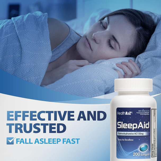 HealthA2Z® Sleep Aid | Diphenhydramine 50mg | 200 Softgels