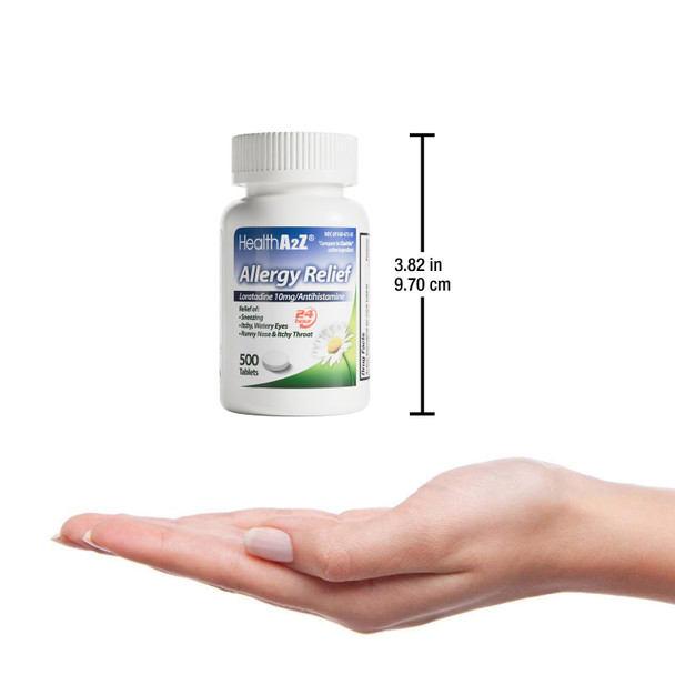 HealthA2Z® Allergy Relief | Loratadine 10mg | Antihistamine | 500 Tablets | Relief from Itchy Throat, Sneezing, Runny Noses | 24-Hours Allergy Medicine
