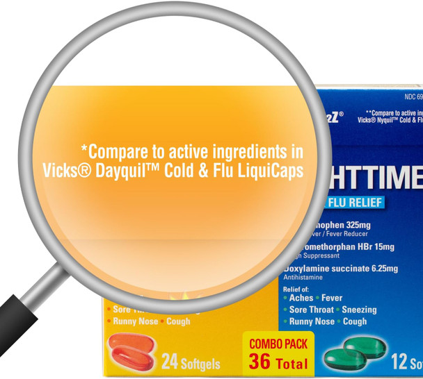 HealthA2Z® Daytime and Nighttime | Cold & Flu Medicine | Decongestant-Free | Powerful Multi-Symptom Daytime and Nighttime Relief | Suitable for Adults with High Blood Pressure (36 Softgels)