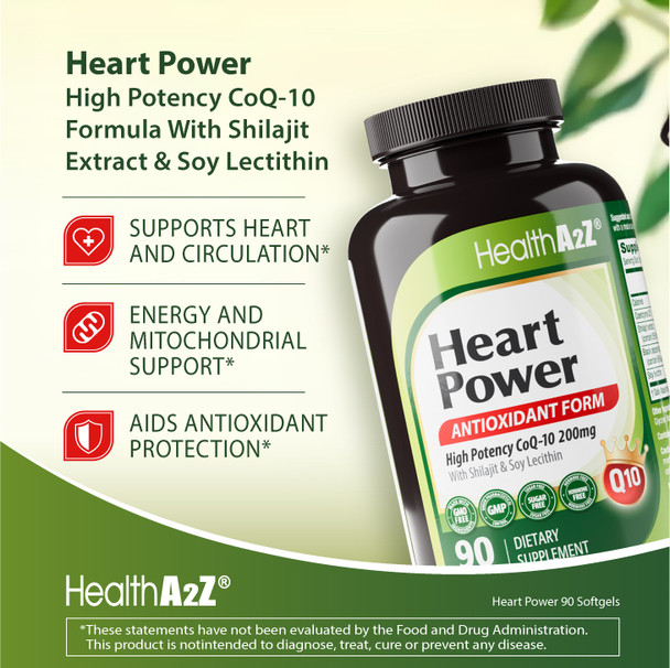 HealthA2Z CoQ10 200mg Heart Power - 90 Softgels - with Shilajit & Black Pepper Extract