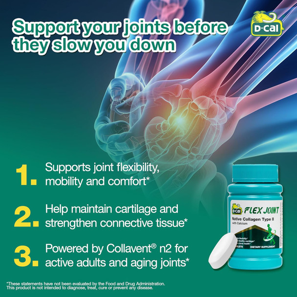 D-Cal Flex Joint | Joint Support Supplement for Women | Native Collagen Type II, Calcium & BioPerine® | Rebuild Cartilage, Improve Flexibility & Strengthen Bones | 72 Tablets, Made in USA
