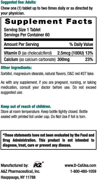 Kids 300 Chewable Calcium with Vitamin D3 – Fruity Treat Kids Love for Strong Bone Growth & Tooth Enamel – 300mg Elemental Calcium, Non-Sticky Gummy Alternative, Sugar-Free – 30 ct