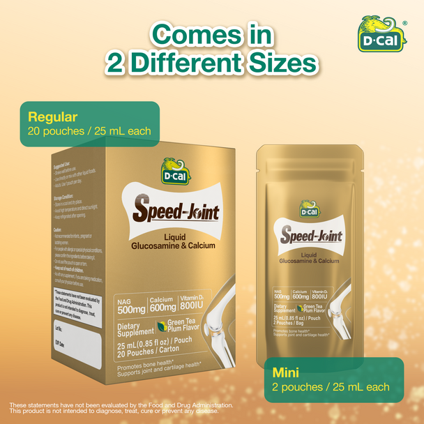 D-Cal Speed Joint Liquid Glucosamine & Calcium – N-Acetylglucosamine with Vitamin D3 – 25ml x 20 Pouches