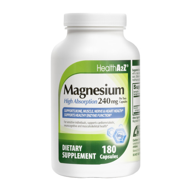 HealthA2Z® Magnesium Glycinate(100% Chelated) 240 mg - 180 Capsules, Supports Daytime Energy, Nighttime Restful Sleep, Stress Relief, Mood Balance, Bone & Muscle Health, and Natural Beauty - High Absorption Formula