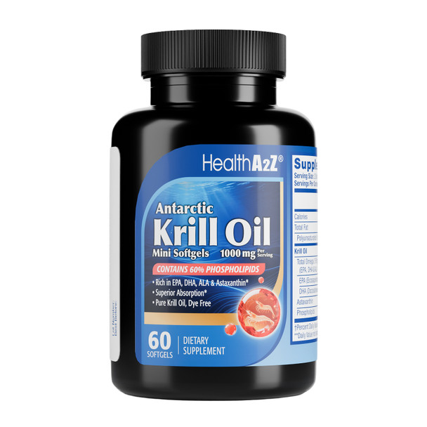 HealthA2Z® Antarctic Krill Oil | 1000 mg Per Serving | 60 Softgels | With Omega-3 & Astaxanthin | Supports Heart Health | Greater Absorption