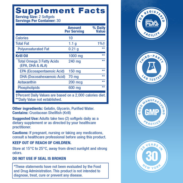 HealthA2Z® Antarctic Krill Oil | 1000 mg Per Serving | 60 Softgels | With Omega-3 & Astaxanthin | Supports Heart Health | Greater Absorption