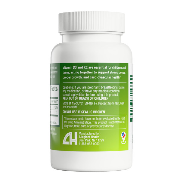 HealthA2Z® Kids' & Teens' Chewable Vitamin D3 + K2 20 mcg (800IU) + 50mcg - 60 Tablets (Pack of 1) - Bone & Immune Health Support - Sugar Free, Dye Free, Creme and Cocoa Flavor