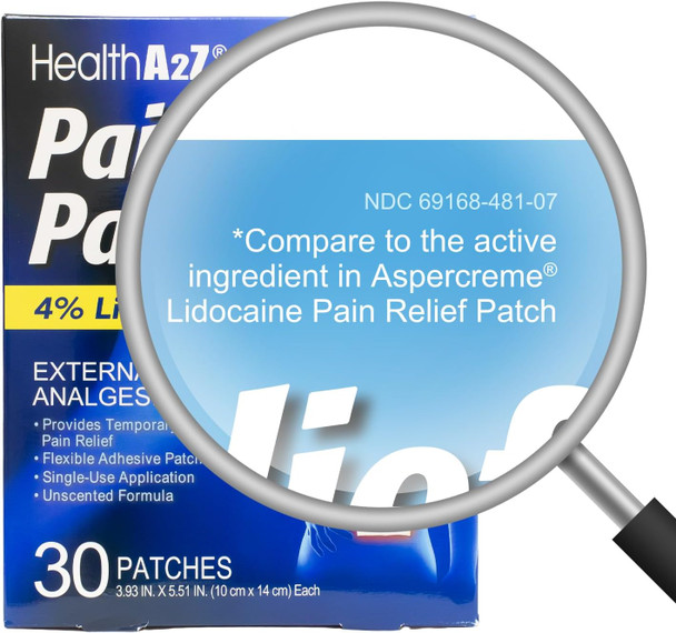 HealthA2Z® Pain Relief Patch, Lidocaine 4%, Topical Anesthetic, Flexible Adhesive Patch, Unscented, Single Use, 30 Patches