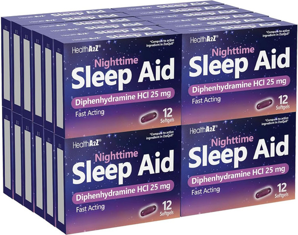 HealthA2Z® Sleep Aid | Diphenhydramine HCl 25mg | Nighttime Sleep Softgels | 12 Counts (Pack of 24) | 288 Softgels Total | Value Pack