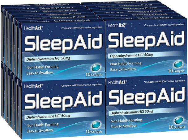 HealthA2Z® Sleep Aid | Diphenhydramine HCl 50mg | Nighttime Sleep Softgels | 10 Counts (Pack of 24) | 240 Softgels Total | Value Pack