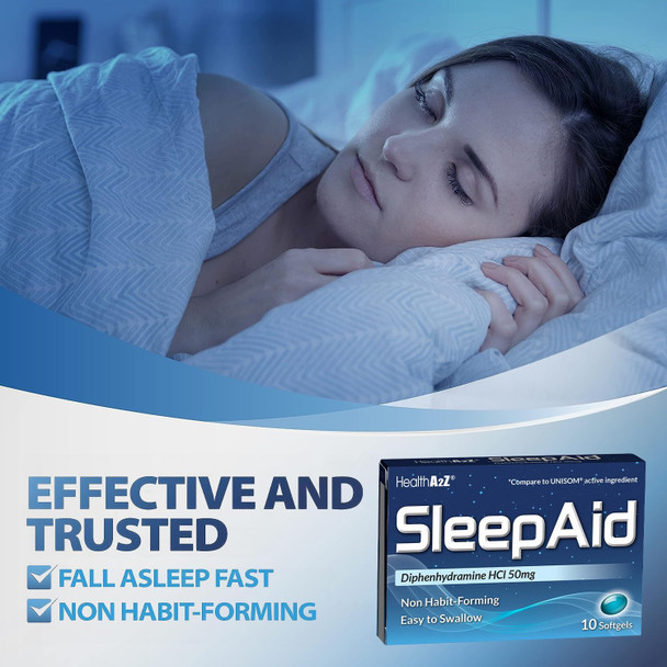 HealthA2Z® Sleep Aid | Diphenhydramine HCl 50mg | Nighttime Sleep Softgels | 10 Counts (Pack of 24) | 240 Softgels Total | Value Pack