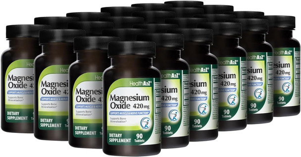 HealthA2Z® Wellness Magnesium Oxide 420mg | Bone & Muscle Support | Dietary Supplement | Value Pack – 24 Packs of 90 Tablets Each (2,160 Tablets Total)