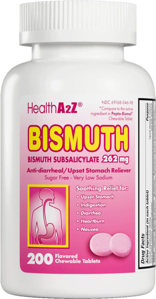 HealthA2Z® Bismuth | Bismuth Subsalicylate 262mg | Multi-Symptom Relief | (200 Count)