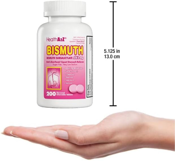 HealthA2Z® Bismuth | Bismuth Subsalicylate 262mg | Multi-Symptom Relief | (200 Count)