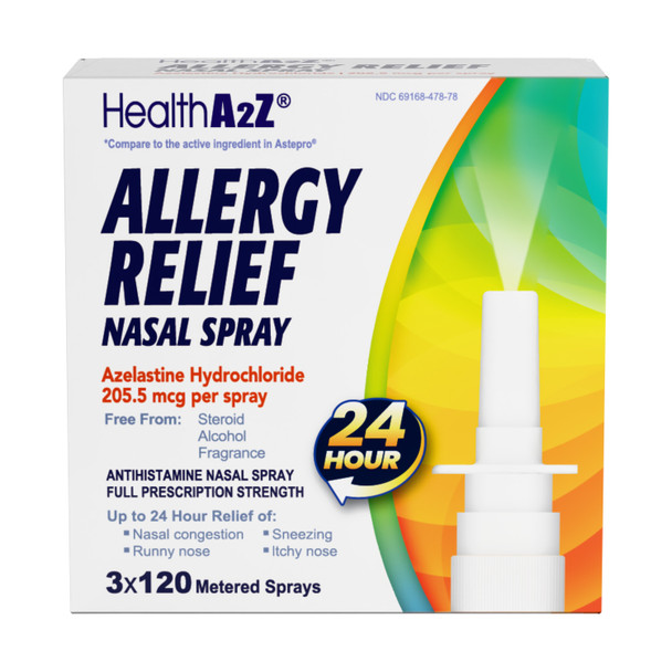 HealthA2Z® Azelastine HCl Nasal Spray, 24-Hr Allergy, 120 Sprays (3 pack)