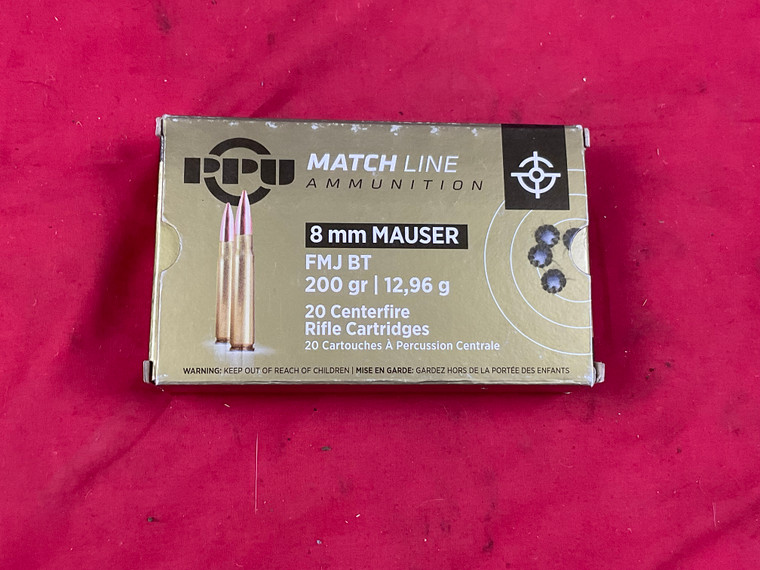 Privi PPU Rifle 8MM Mauser 200 Gr Match 8x57 German 7.92 FMJ 20 Round Box