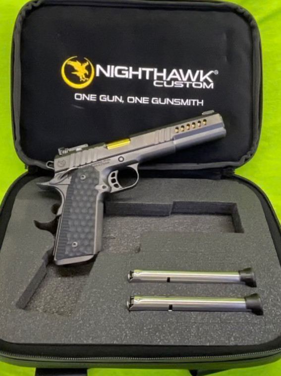 NIGHTHAWK CUSTOM LONG SLIDE PRESIDENT 9MM LUGER MATCH TAGER 6” TiN GOLD DLC