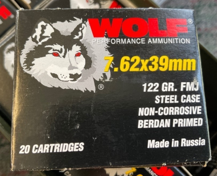 WOLF 122 Grain FMJ 7.62X39 AMMO PER BOX 20 ROUNDS 20RD SALE AK47 AKM RPK RPD