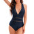 Haute Edition Women's V-Neck One Piece Monokini Swimsuit with Mesh Cutouts product image