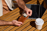 Image of Tile Slim - Slate in brown leather wallet