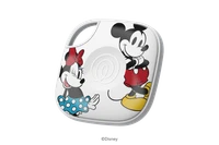 An angled profile image of a Life360 Tile - Mickey Mouse and Minnie Mouse