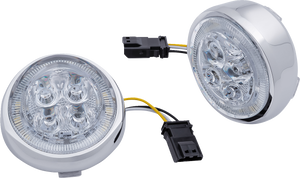 Ciro - Turn Signal Insert - Front - Chrome/Clear - LED Lighted Fang Front Signal Light Inserts with Bezel - 45403