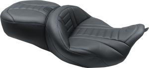 Mustang - One-Piece Deluxe Touring Seat - Black w/ Sky Blue Stitching - One-Piece Deluxe Touring Seat With Removable Backrest Option - 79006SB Mustang - One-Piece Deluxe Touring Seat - Black w/ Sky Blue Stitching - One-Piece Deluxe Touring Seat With Removable Backrest Option - 79006SB