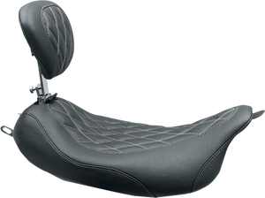 Mustang - Wide Tripper Solo Seat - w/ Drivers Backrest - Black w/ Gun Metal Stitching - Wide Tripper Solo Seat With Removable Driver Backrest - 79727GM Mustang - Wide Tripper Solo Seat - w/ Drivers Backrest - Black w/ Gun Metal Stitching - Wide Tripper Solo Seat With Removable Driver Backrest - 79727GM