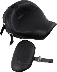 Mustang - Wide Solo Seat - With Backrest - Black - Studded W/Concho - FXD '06-'17 - Wide Solo Seat with Removable Backrest - 79346