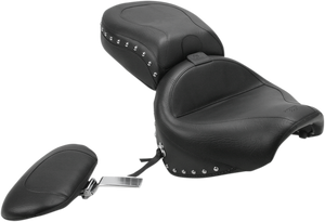 Mustang - Seat - Wide Touring - With Driver Backrest - Two-Piece - Chrome Studded - Black w/Conchos - Wide Touring Seat with Driver Backrest - 79190